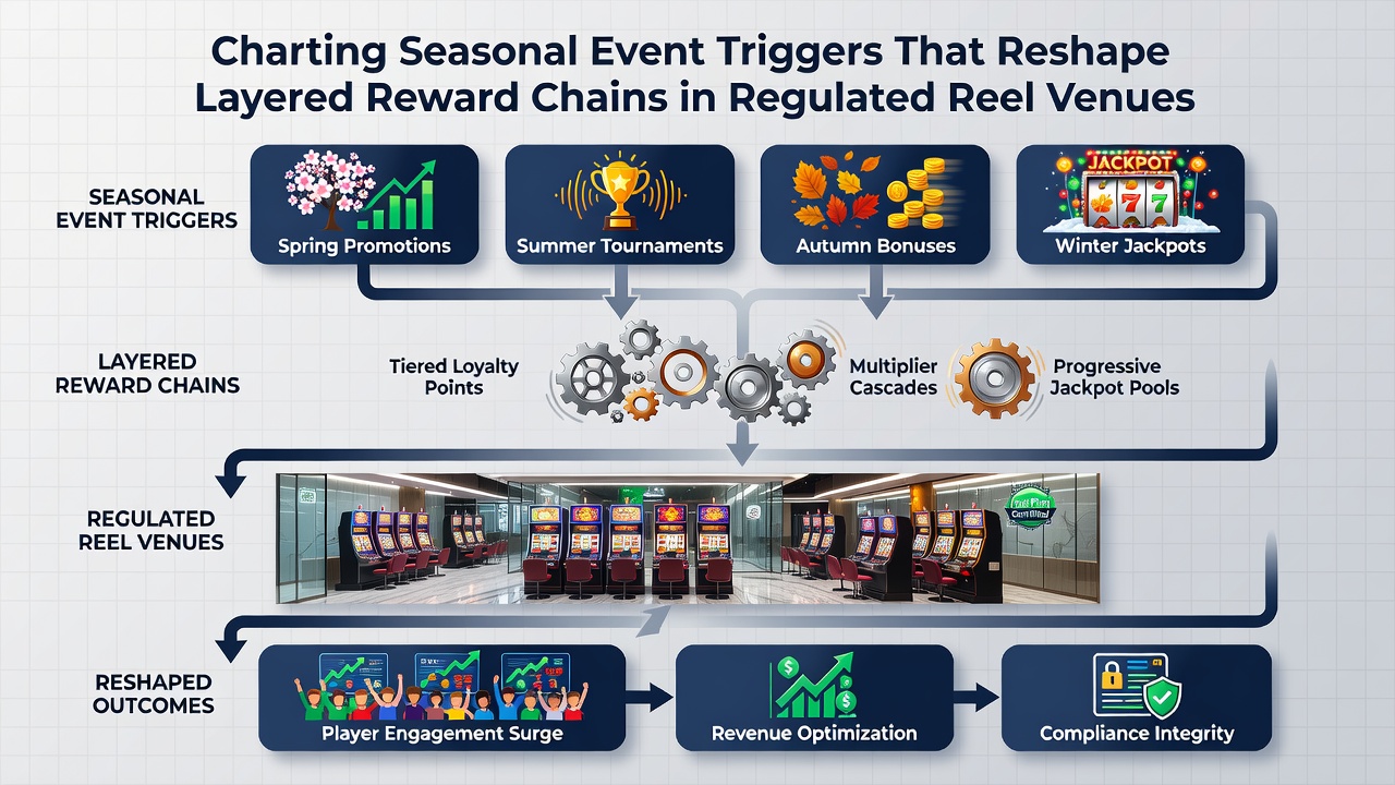 Data dashboards displaying seasonal reward layer activations across multiple casino locations