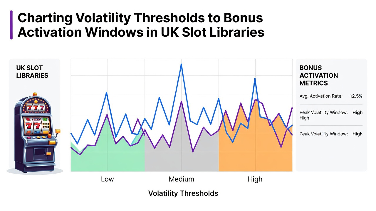 Chart displaying volatility levels plotted against average bonus activation spins across multiple slot titles