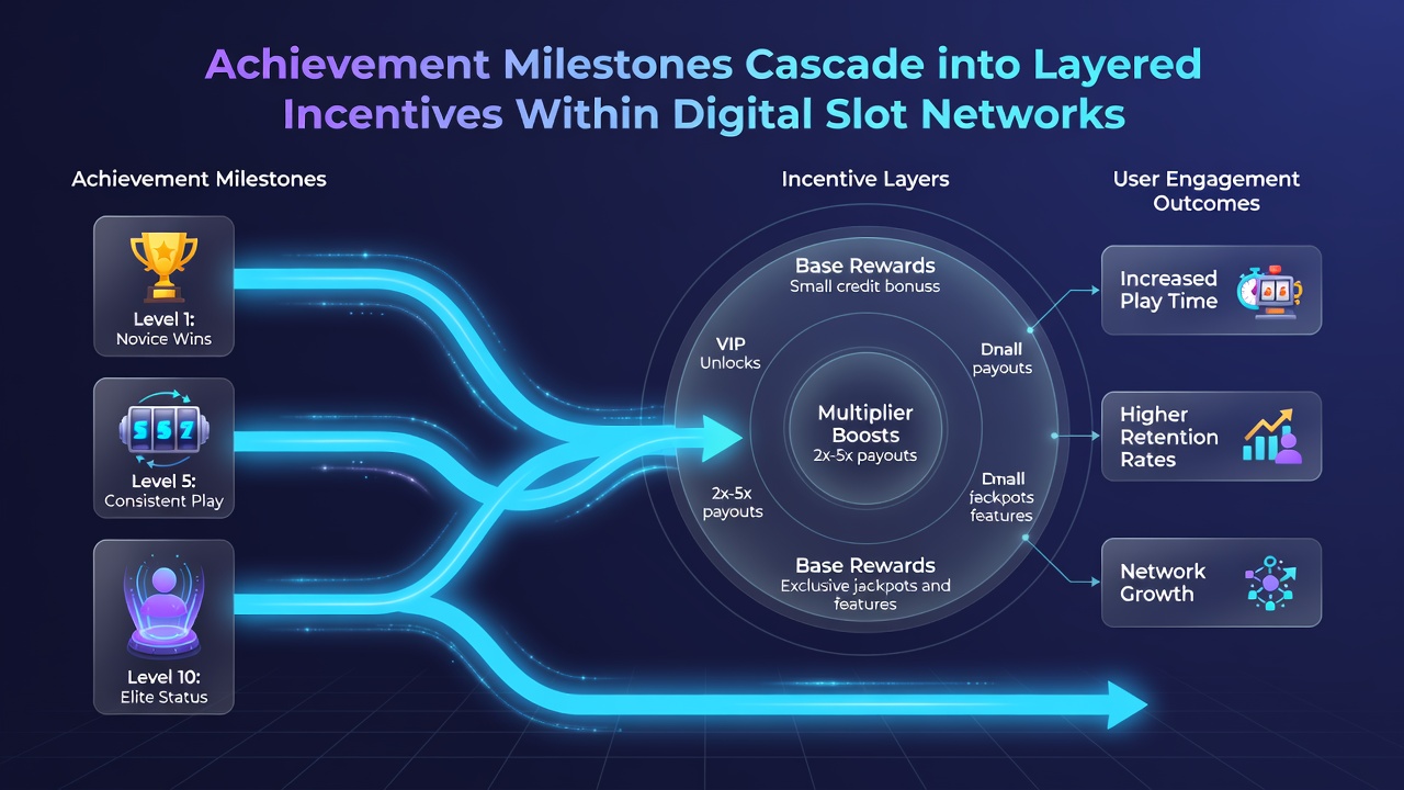 Infographic showing layered incentive cascade from basic milestones to premium slot rewards