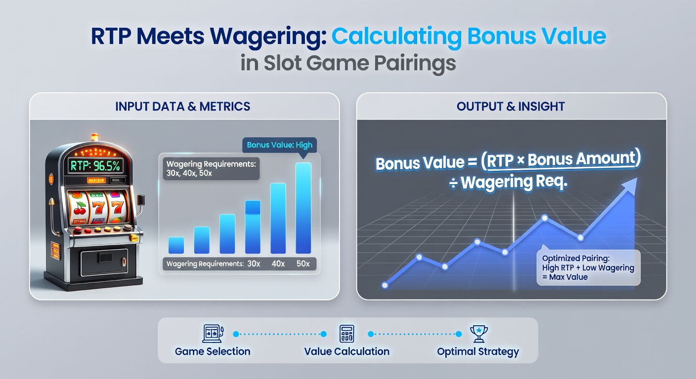 Infographic showing bonus value calculations for high-RTP vs low-RTP slots under different wagering multipliers